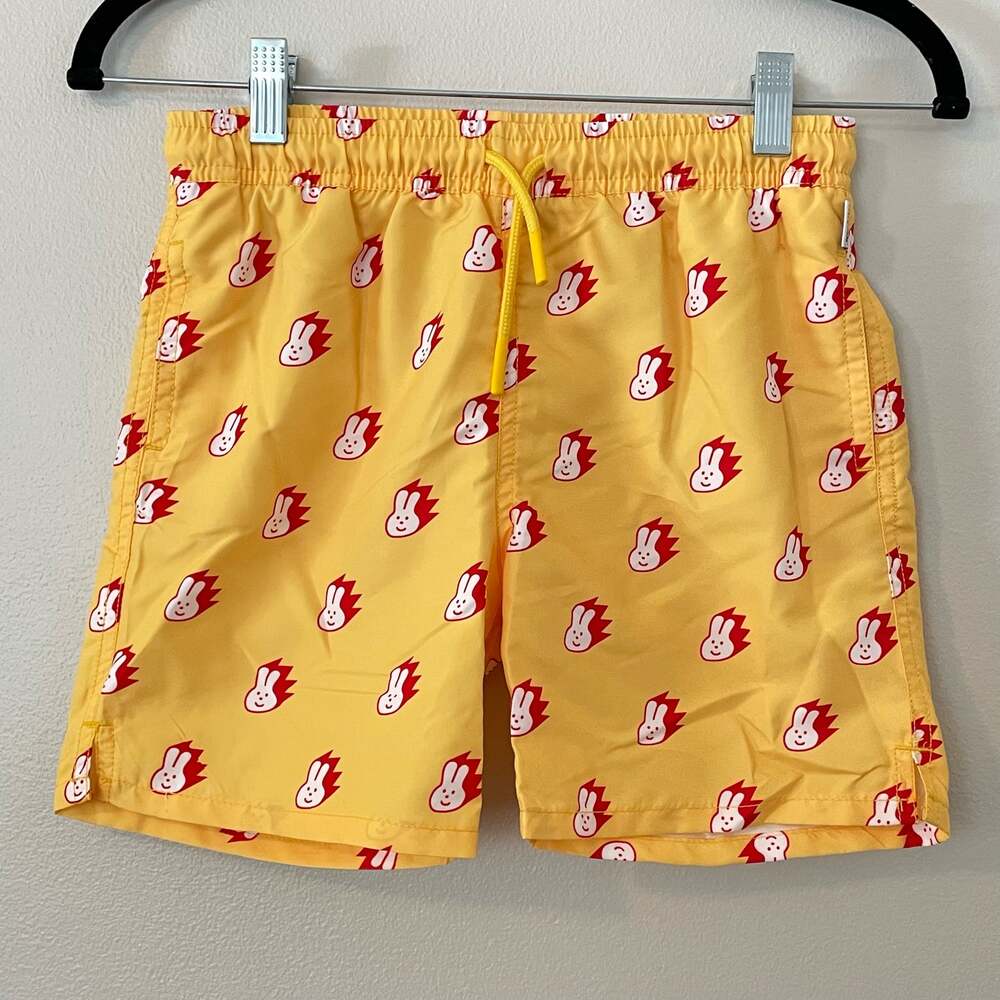 Happy Socks Kids Bunny Swim Volley Shorts 4.5" Inseam Yellow Red Boys 10 12
